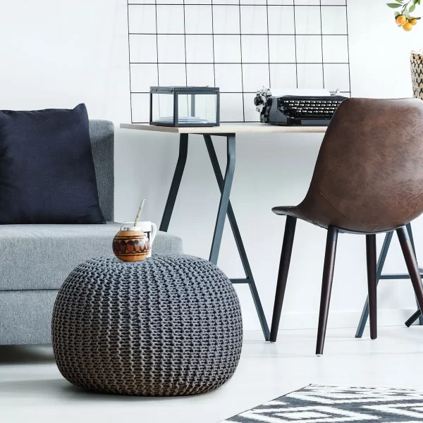 100% Cotton Hand Knitted Pouf Floor Seating Ottoman