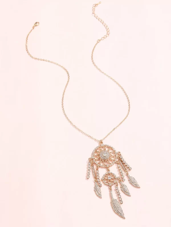 Rhinestone Dreamcatcher Charm Necklace